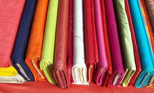 Colourful material displayed at a local market in Delhi/India